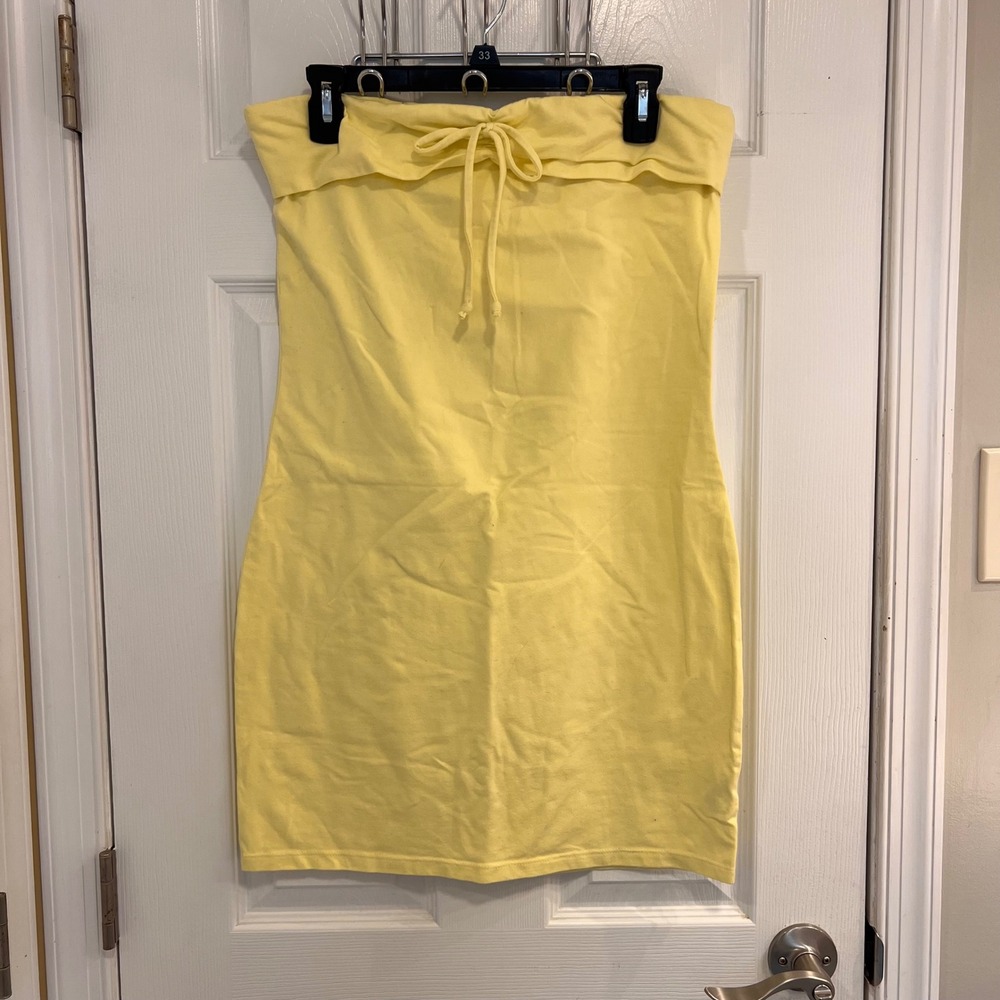 Wild Fable Womens XL Yellow‎ Strapless Fold Over Tie Front Tube Mini Dress